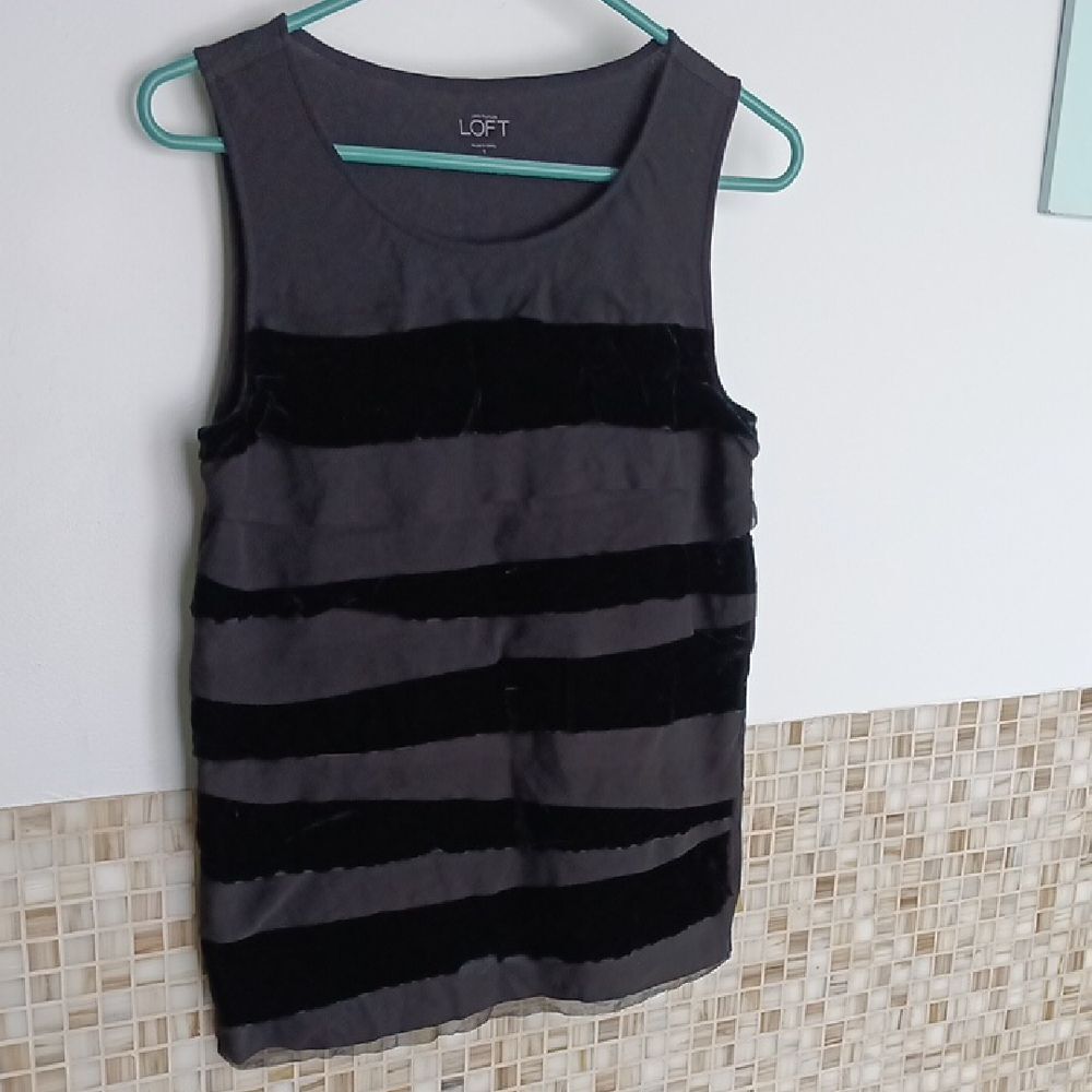 Loft Cotton Black Tank Top With Velvet Stripes